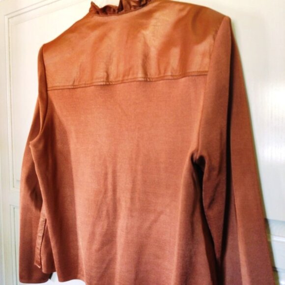 Peter Nygard Vintage 1/2 Leather 1/2 Sweater Zip Up Jacket in Burnt Orange Sz XL - Picture 8 of 8